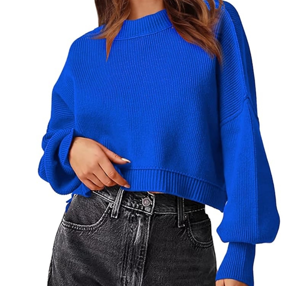 Elegant Women's Blue Crew Neck Sweater